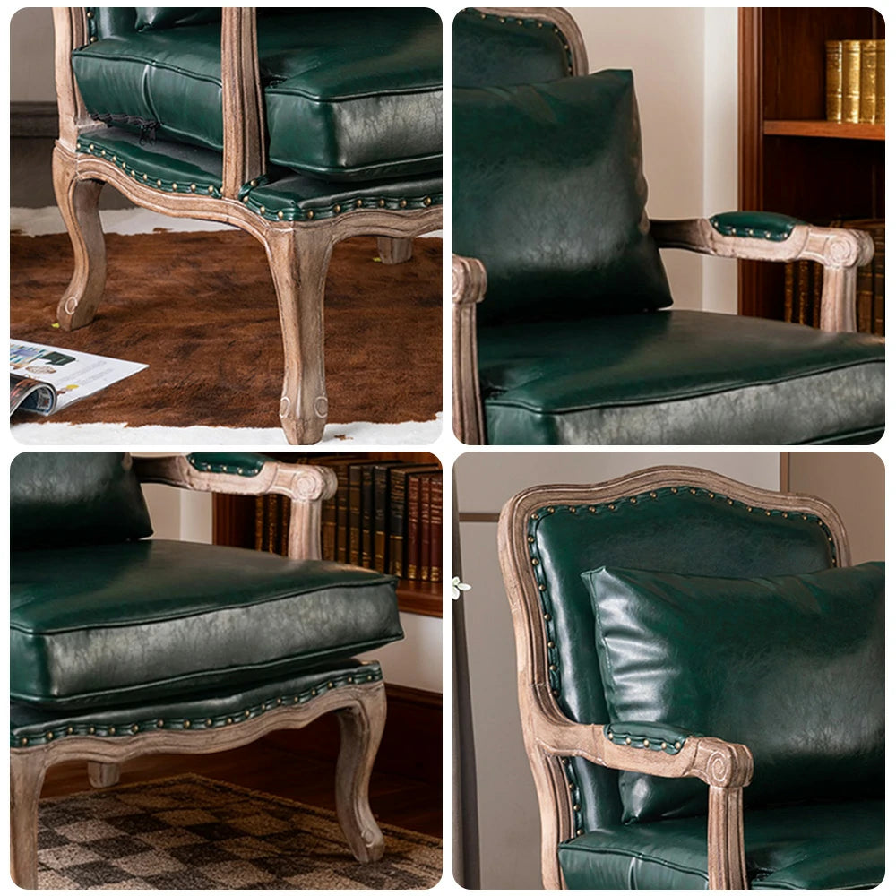 LIVARA Green Orchid Embroidered Velvet Armchair with Matching Ottoman - Soft Velvet Upholstery, High-Resilience Cushion, Solid Wood Frame - Green