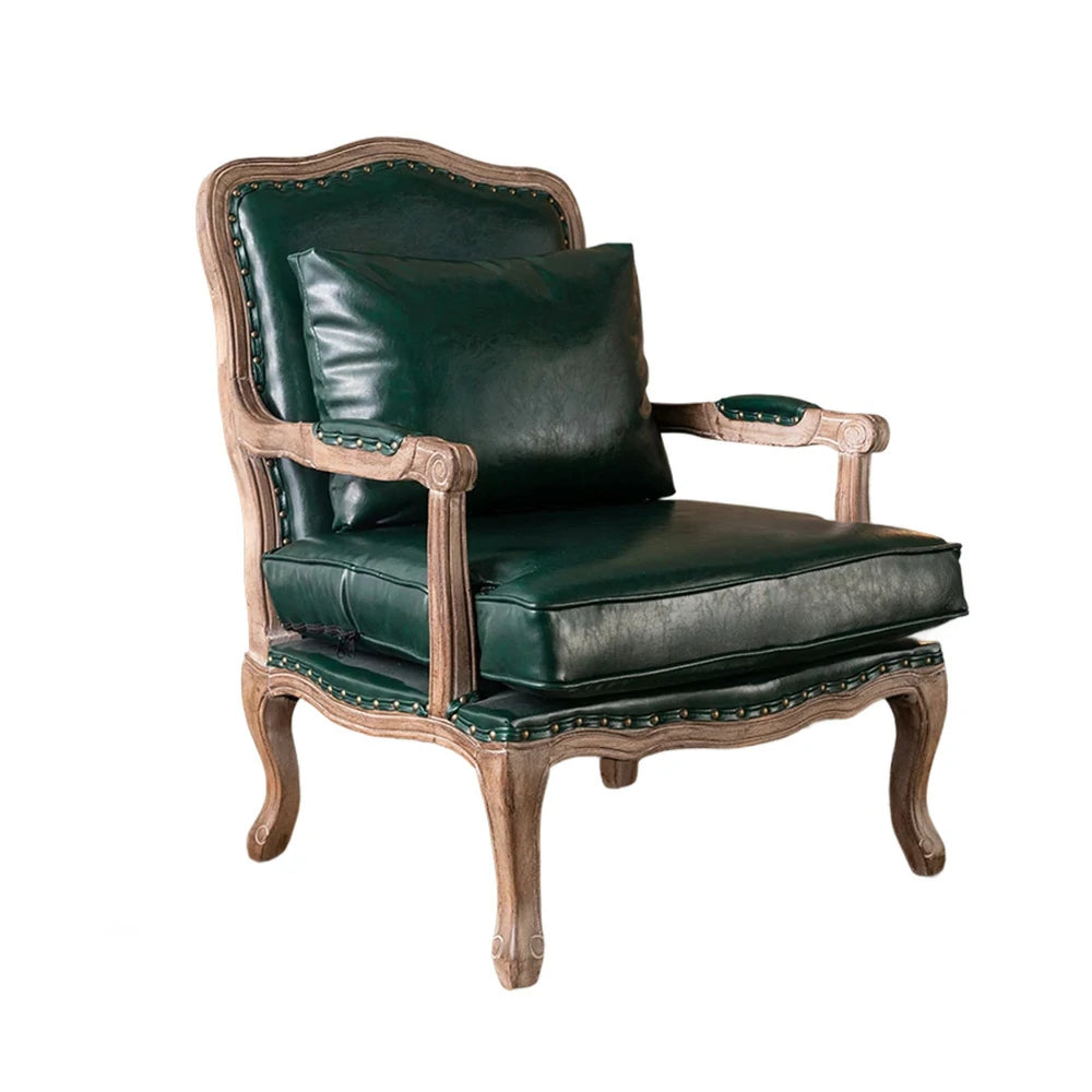 LIVARA Green Orchid Embroidered Velvet Armchair with Matching Ottoman - Soft Velvet Upholstery, High-Resilience Cushion, Solid Wood Frame - Green