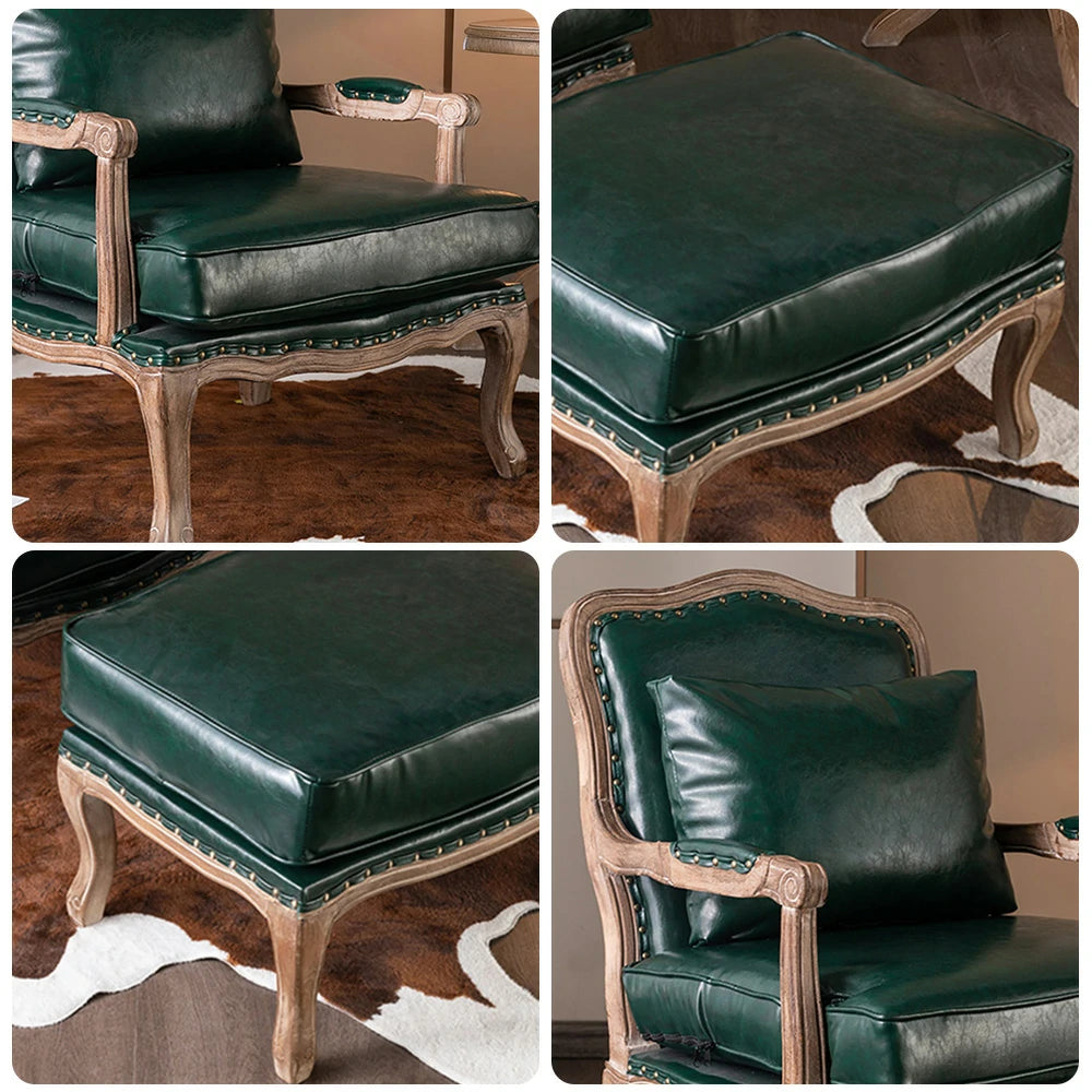 LIVARA Green Orchid Embroidered Velvet Armchair with Matching Ottoman - Soft Velvet Upholstery, High-Resilience Cushion, Solid Wood Frame - Green