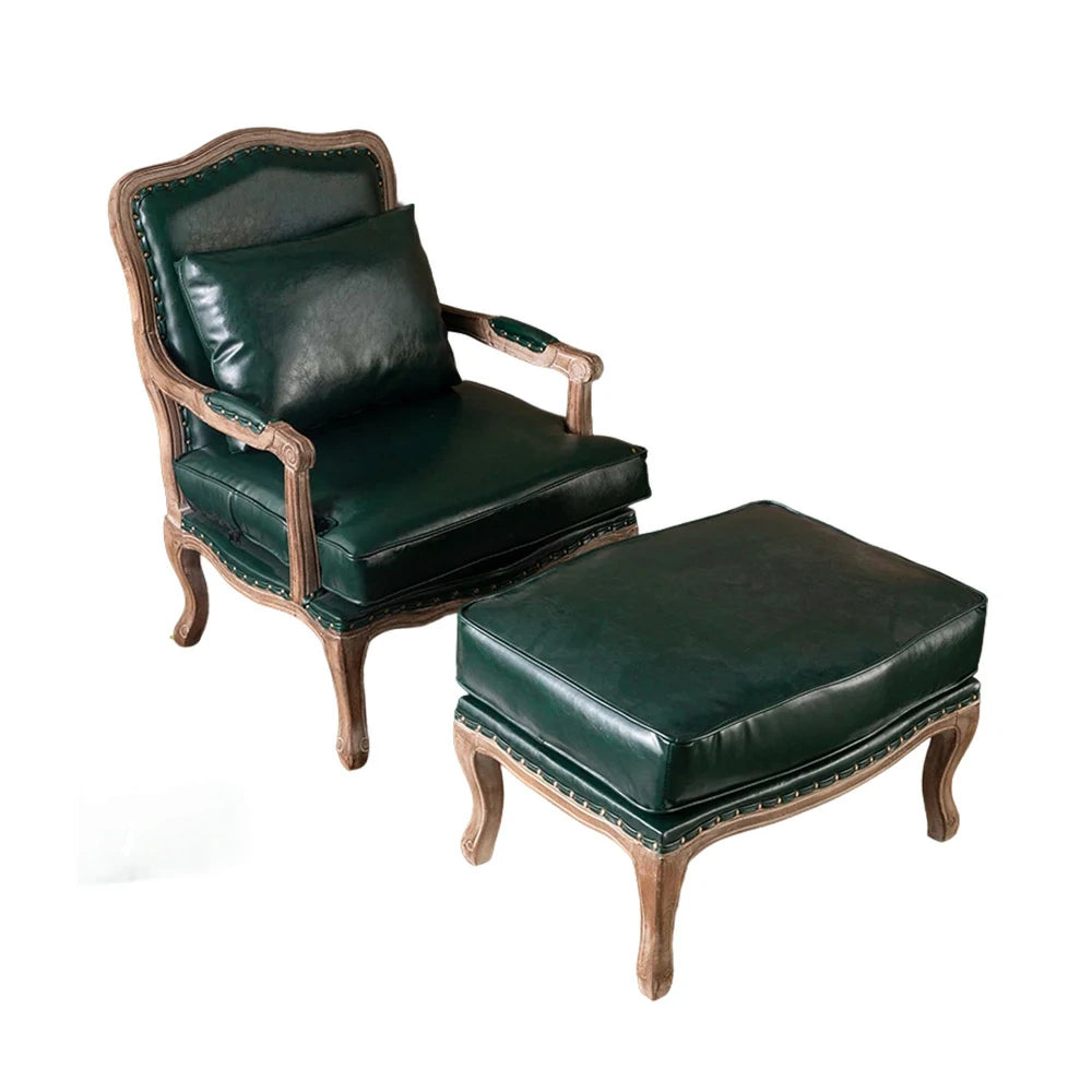 LIVARA Green Orchid Embroidered Velvet Armchair with Matching Ottoman - Soft Velvet Upholstery, High-Resilience Cushion, Solid Wood Frame - Green