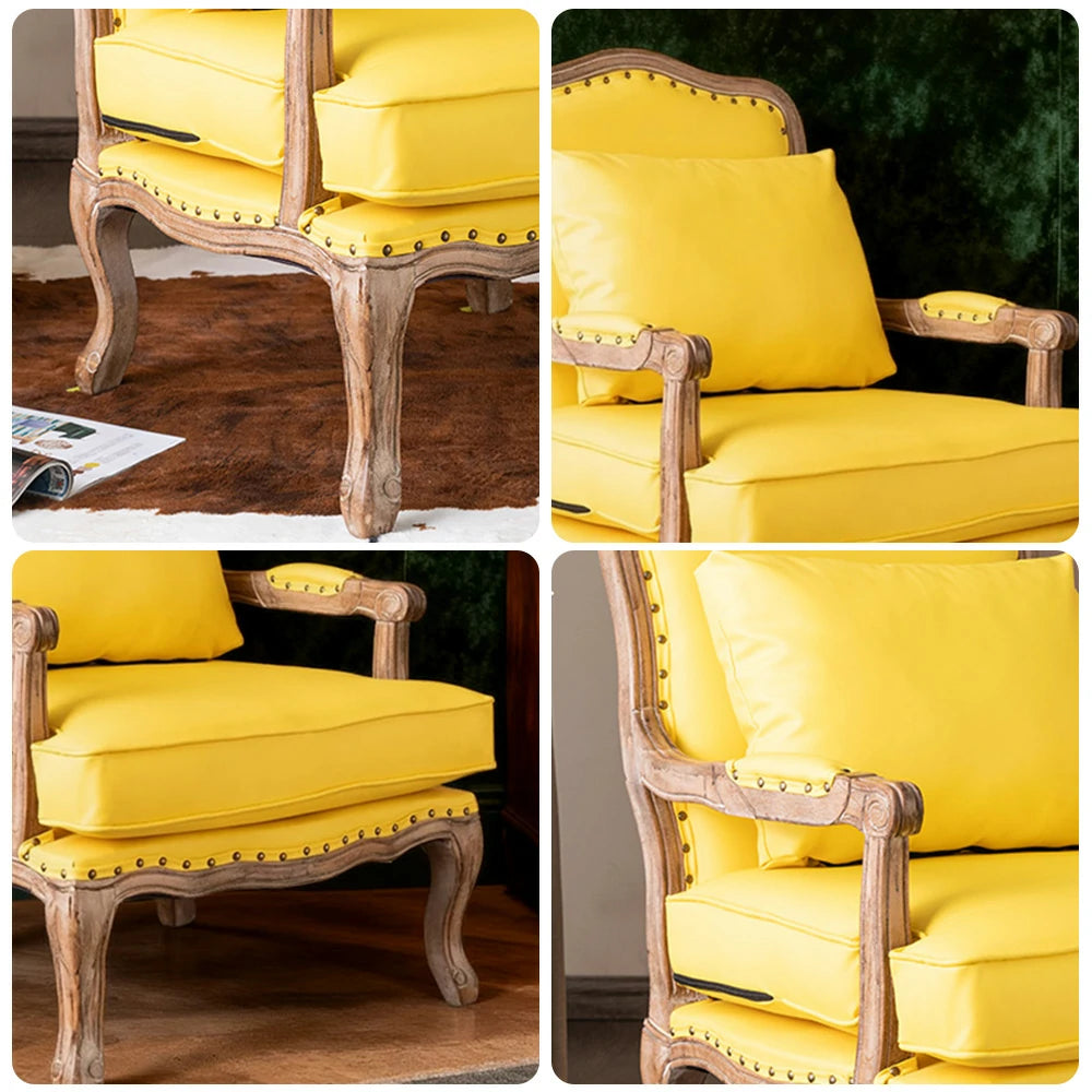 LIVARA Green Orchid Embroidered Velvet Armchair with Matching Ottoman - Soft Velvet Upholstery, High-Resilience Cushion, Solid Wood Frame - Yellow