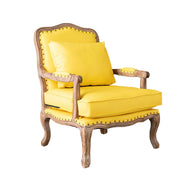 LIVARA Green Orchid Embroidered Velvet Armchair with Matching Ottoman - Soft Velvet Upholstery, High-Resilience Cushion, Solid Wood Frame - Yellow