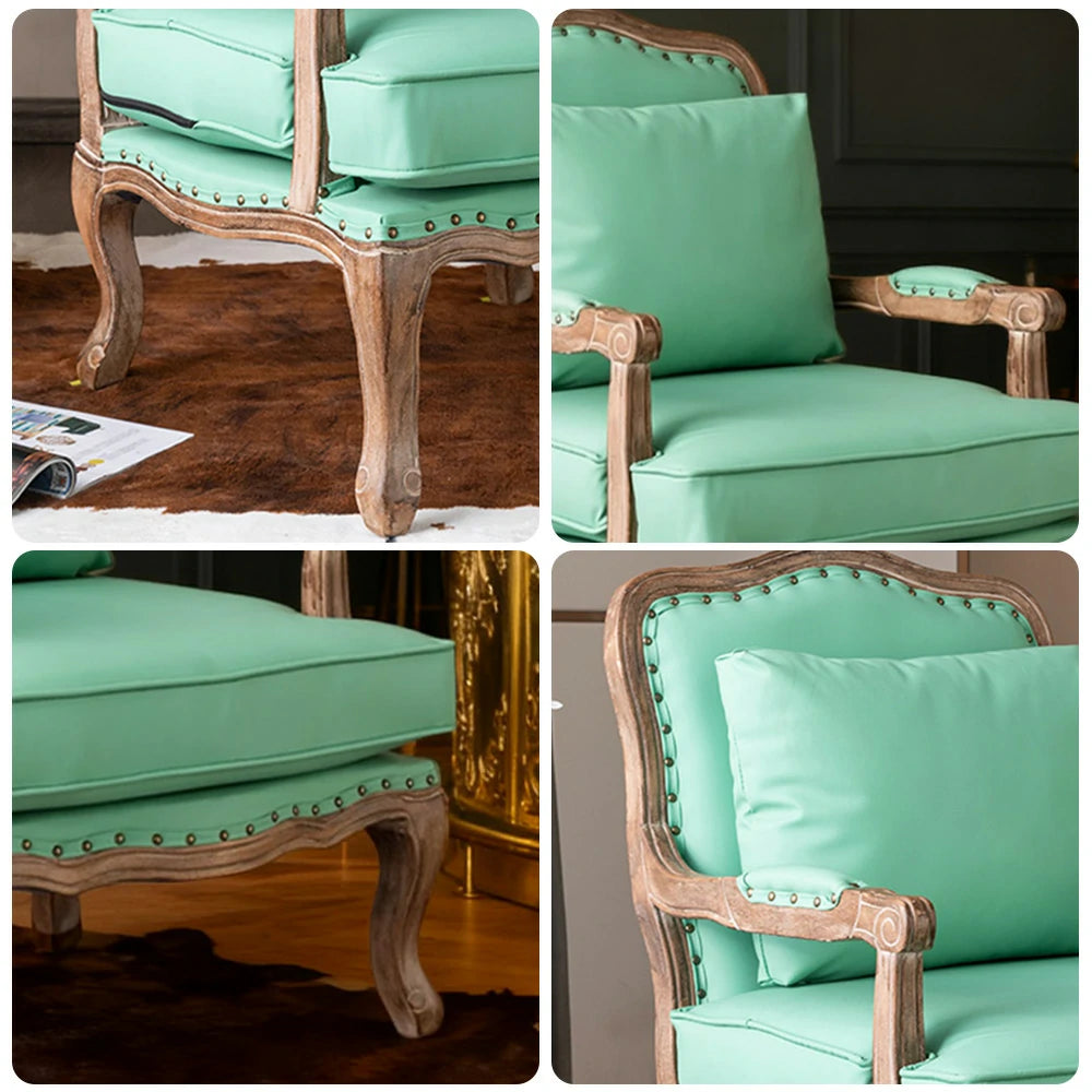 LIVARA Green Orchid Embroidered Velvet Armchair with Matching Ottoman - Soft Velvet Upholstery, High-Resilience Cushion, Solid Wood Frame - Green