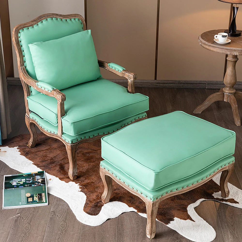 LIVARA Green Orchid Embroidered Velvet Armchair with Matching Ottoman - Soft Velvet Upholstery, High-Resilience Cushion, Solid Wood Frame - Green