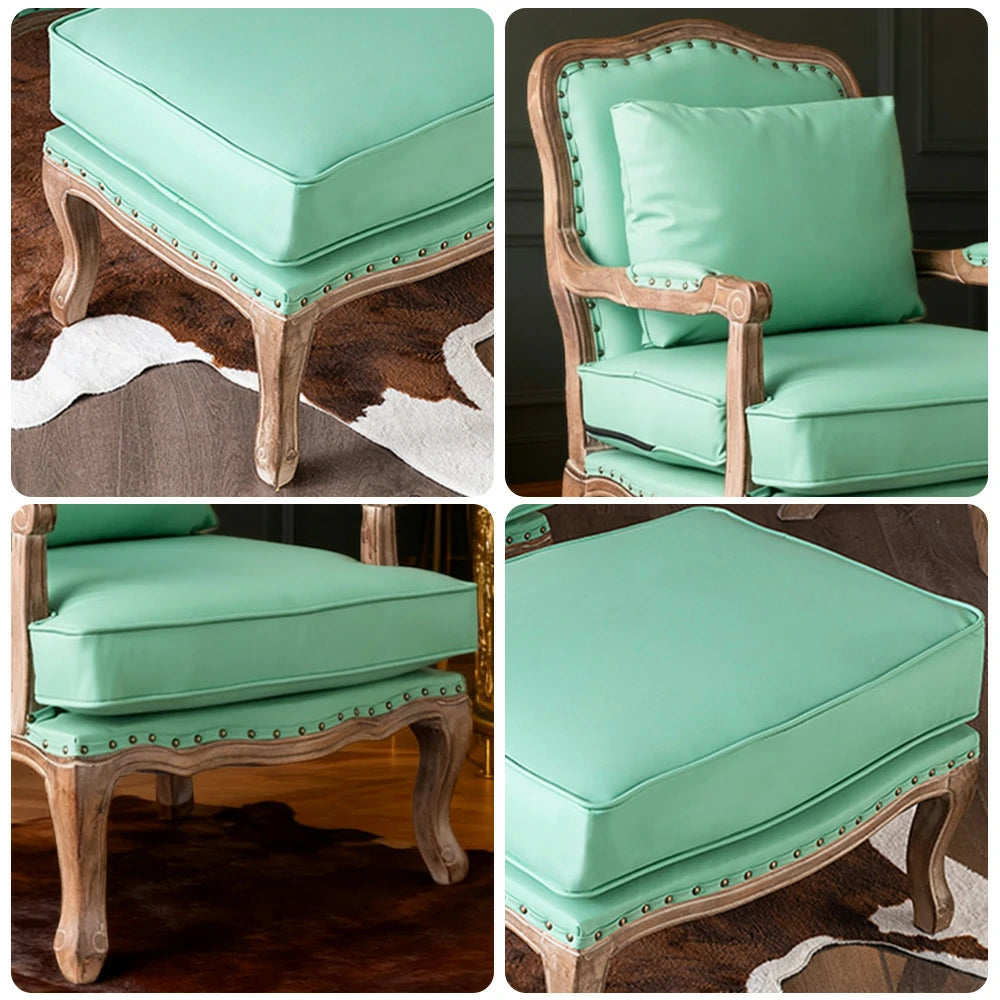 LIVARA Green Orchid Embroidered Velvet Armchair with Matching Ottoman - Soft Velvet Upholstery, High-Resilience Cushion, Solid Wood Frame - Green