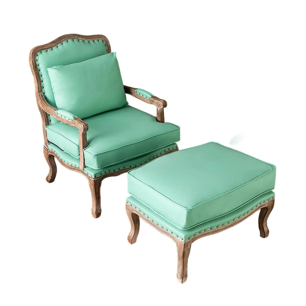 LIVARA Green Orchid Embroidered Velvet Armchair with Matching Ottoman - Soft Velvet Upholstery, High-Resilience Cushion, Solid Wood Frame - Green