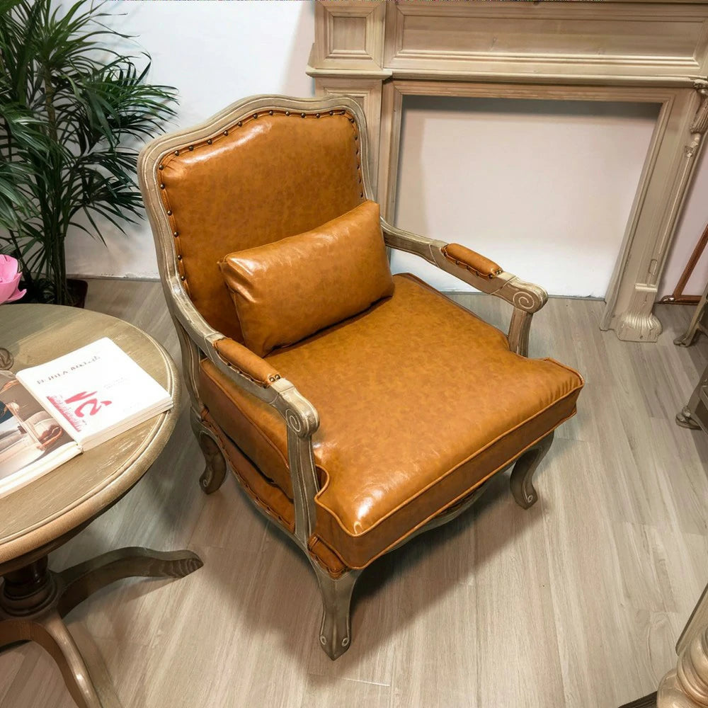 LIVARA Green Orchid Embroidered Velvet Armchair with Matching Ottoman - Soft Velvet Upholstery, High-Resilience Cushion, Solid Wood Frame - Brown