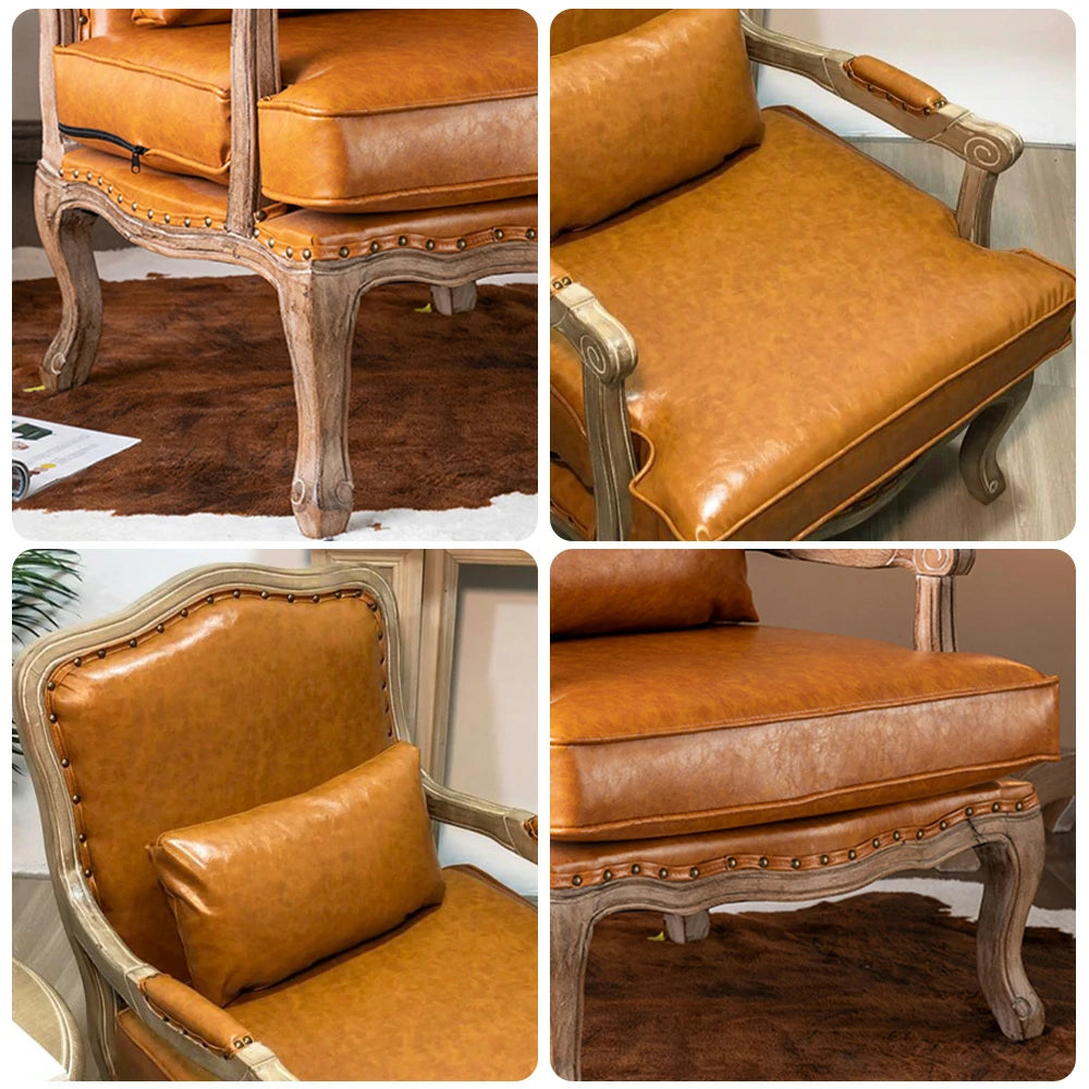 LIVARA Green Orchid Embroidered Velvet Armchair with Matching Ottoman - Soft Velvet Upholstery, High-Resilience Cushion, Solid Wood Frame - Brown