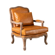 LIVARA Green Orchid Embroidered Velvet Armchair with Matching Ottoman - Soft Velvet Upholstery, High-Resilience Cushion, Solid Wood Frame - Brown