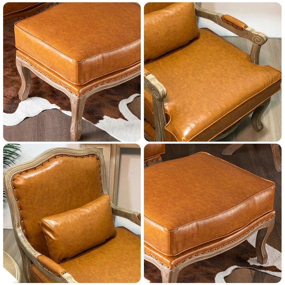 LIVARA Green Orchid Embroidered Velvet Armchair with Matching Ottoman - Soft Velvet Upholstery, High-Resilience Cushion, Solid Wood Frame - Brown