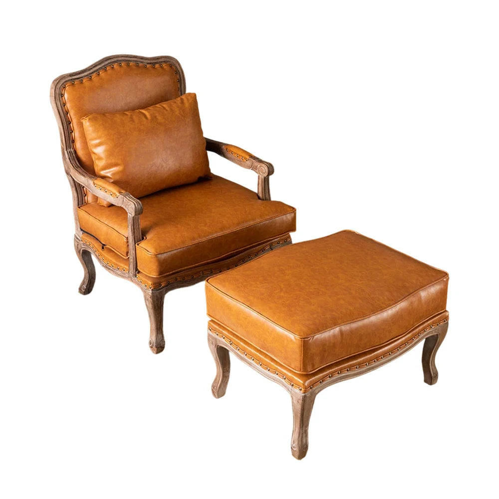 LIVARA Green Orchid Embroidered Velvet Armchair with Matching Ottoman - Soft Velvet Upholstery, High-Resilience Cushion, Solid Wood Frame - Brown