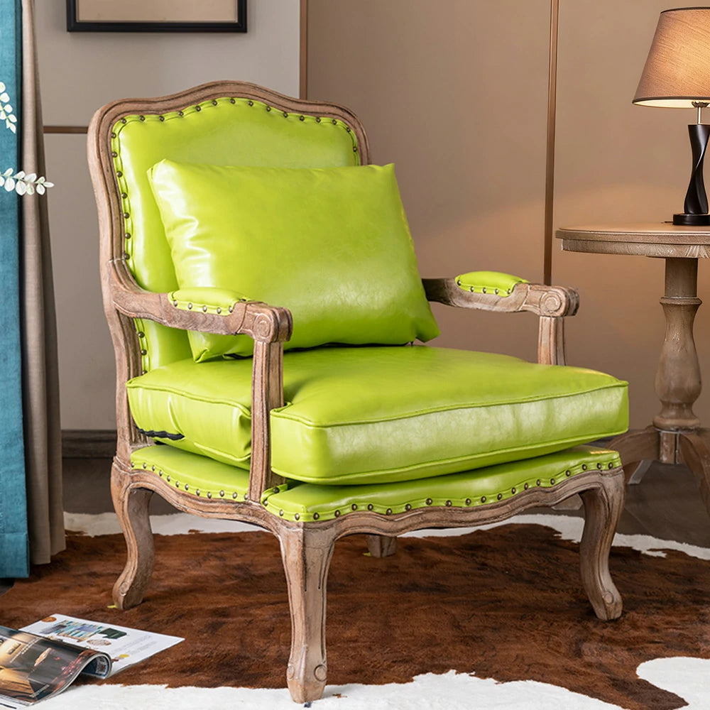 LIVARA Green Orchid Embroidered Velvet Armchair with Matching Ottoman - Soft Velvet Upholstery, High-Resilience Cushion, Solid Wood Frame - Green