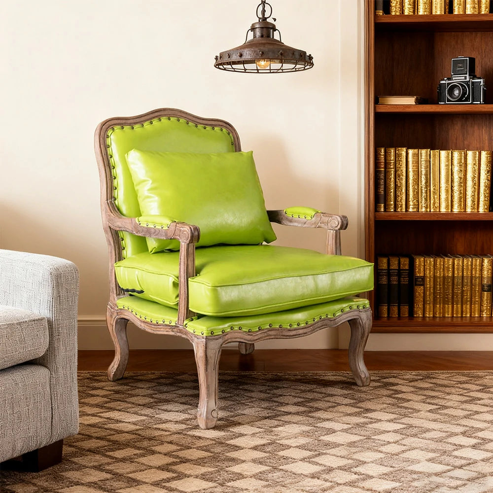 LIVARA Green Orchid Embroidered Velvet Armchair with Matching Ottoman - Soft Velvet Upholstery, High-Resilience Cushion, Solid Wood Frame - Green