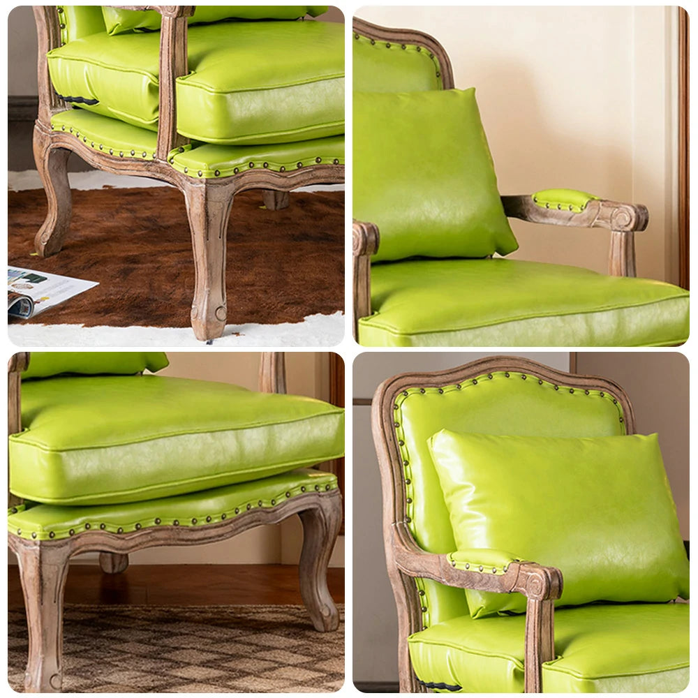 LIVARA Green Orchid Embroidered Velvet Armchair with Matching Ottoman - Soft Velvet Upholstery, High-Resilience Cushion, Solid Wood Frame - Green