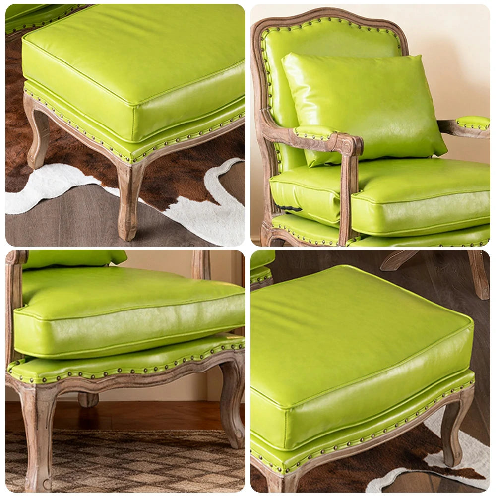 LIVARA Green Orchid Embroidered Velvet Armchair with Matching Ottoman - Soft Velvet Upholstery, High-Resilience Cushion, Solid Wood Frame - Green