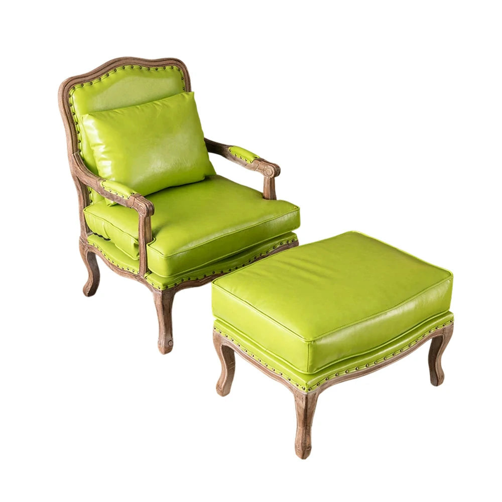 LIVARA Green Orchid Embroidered Velvet Armchair with Matching Ottoman - Soft Velvet Upholstery, High-Resilience Cushion, Solid Wood Frame - Green