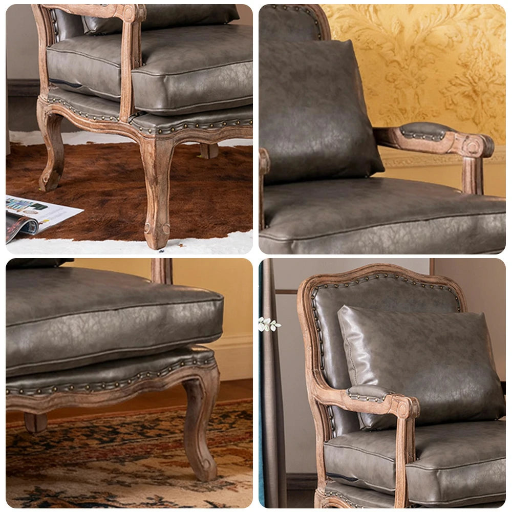 LIVARA Green Orchid Embroidered Velvet Armchair with Matching Ottoman - Soft Velvet Upholstery, High-Resilience Cushion, Solid Wood Frame - Grey