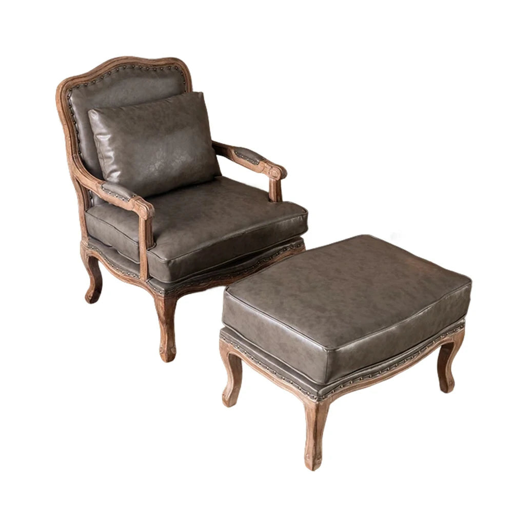 LIVARA Green Orchid Embroidered Velvet Armchair with Matching Ottoman - Soft Velvet Upholstery, High-Resilience Cushion, Solid Wood Frame - Grey