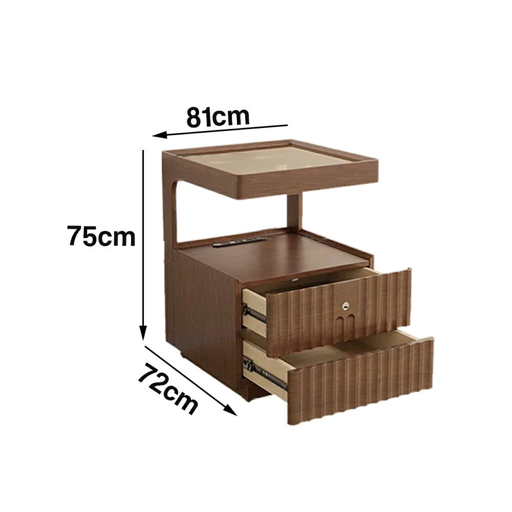 LIVARA Wooden Bedside Table - Lockable Drawer with Motion Sensor LED Light, 40cm Storage Nightstand for Bedroom - Natural Wood