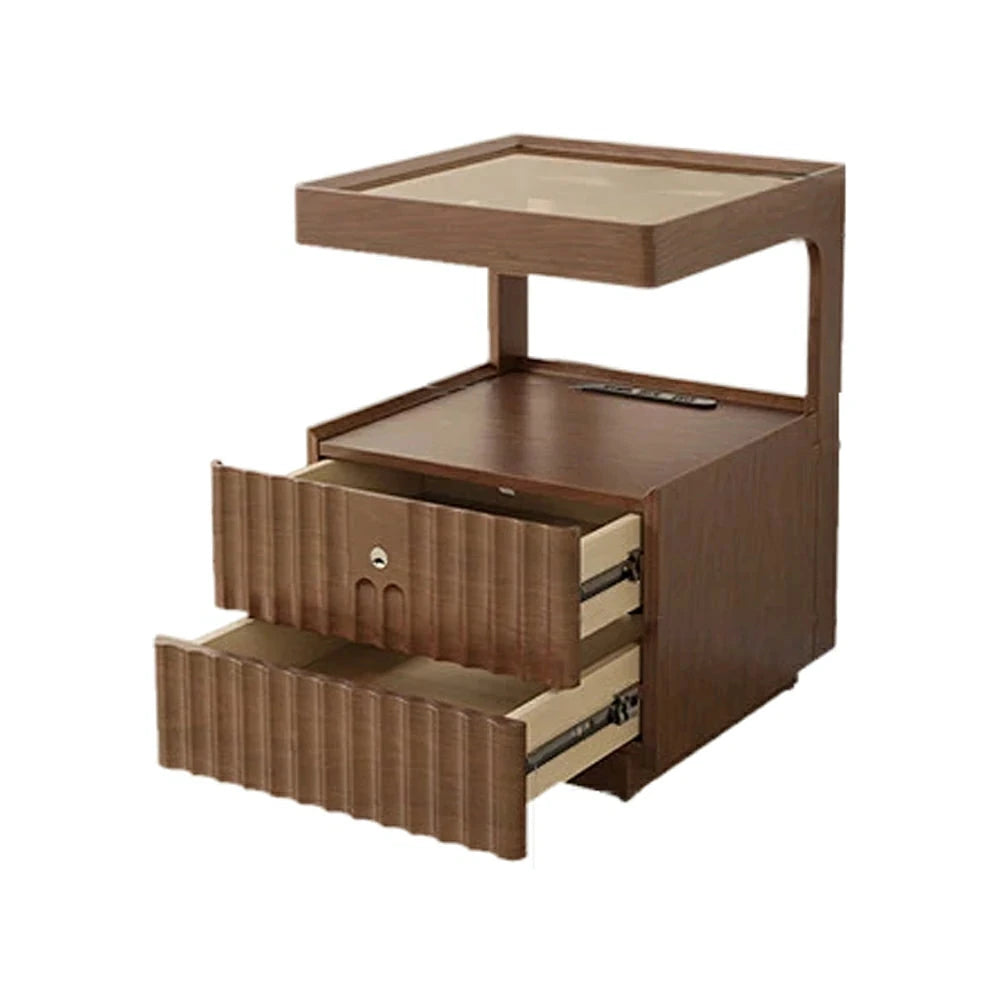 LIVARA Wooden Bedside Table - Lockable Drawer with Motion Sensor LED Light, 40cm Storage Nightstand for Bedroom - Natural Wood
