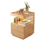 LIVARA Wooden Bedside Table - Lockable Drawer with Motion Sensor LED Light, 40cm Storage Nightstand for Bedroom - Natural Wood