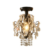 LIVARA Crystal Ceiling Light, E14 LED Flush Mount Lamp with Iron Frame & Hanging Crystal Pendants for Hallway Living Room Bedroom - Black