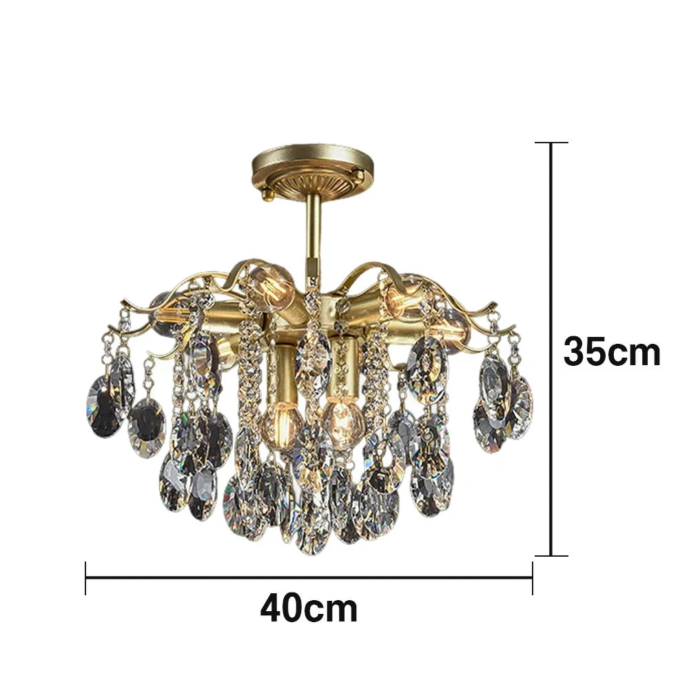 LIVARA Gold Crystal Chandelier 40/50/65cm Warm Light, E14 LED Pendant Light with Iron Frame & Sparkling Crystal Drops for Living Room Bedroom