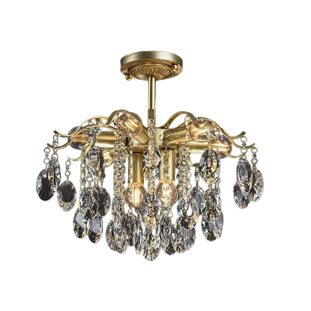 LIVARA Gold Crystal Chandelier 40/50/65cm Warm Light, E14 LED Pendant Light with Iron Frame & Sparkling Crystal Drops for Living Room Bedroom