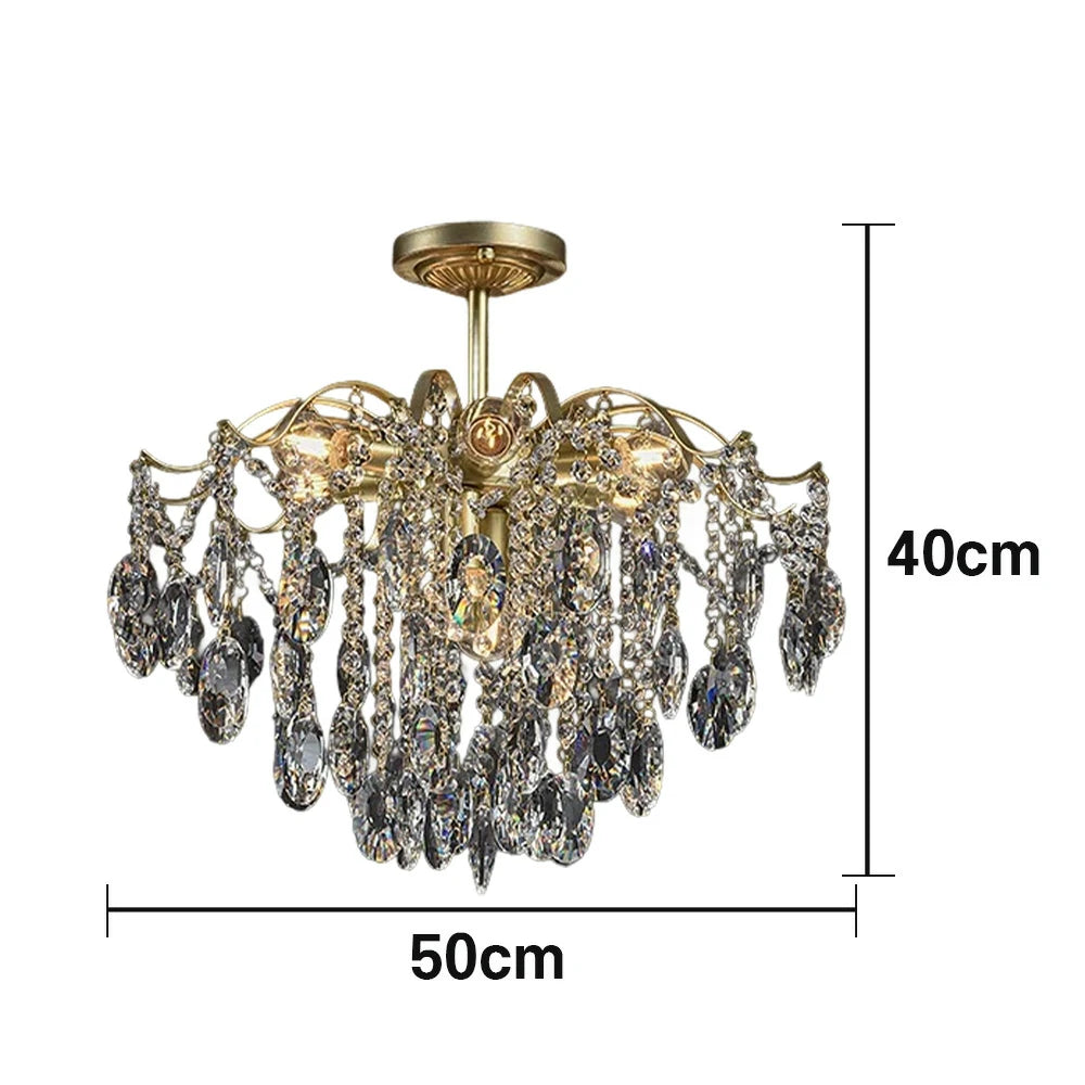 LIVARA Gold Crystal Chandelier 40/50/65cm Warm Light, E14 LED Pendant Light with Iron Frame & Sparkling Crystal Drops for Living Room Bedroom