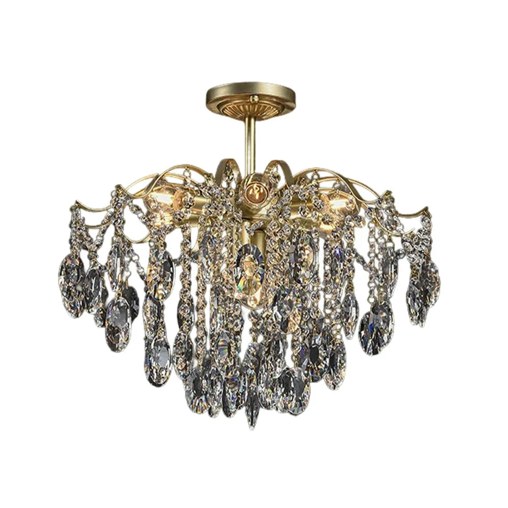 LIVARA Gold Crystal Chandelier 40/50/65cm Warm Light, E14 LED Pendant Light with Iron Frame & Sparkling Crystal Drops for Living Room Bedroom