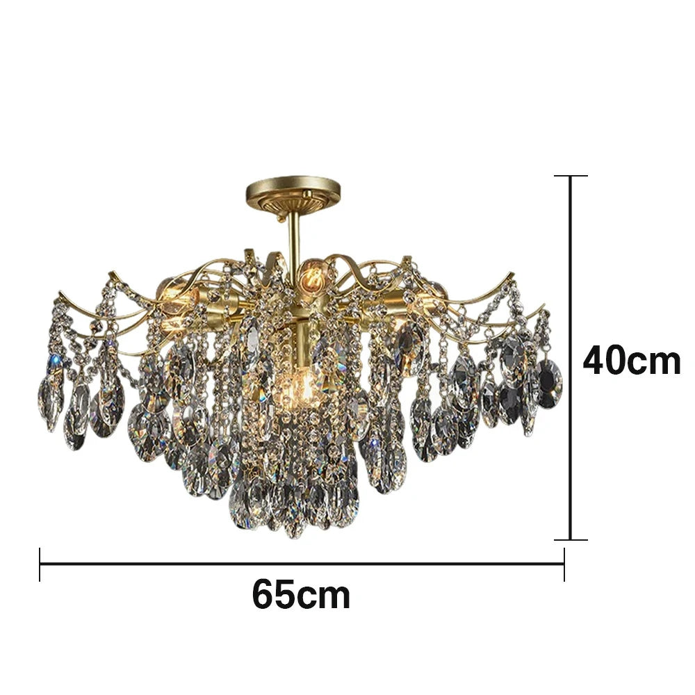 LIVARA Gold Crystal Chandelier 40/50/65cm Warm Light, E14 LED Pendant Light with Iron Frame & Sparkling Crystal Drops for Living Room Bedroom