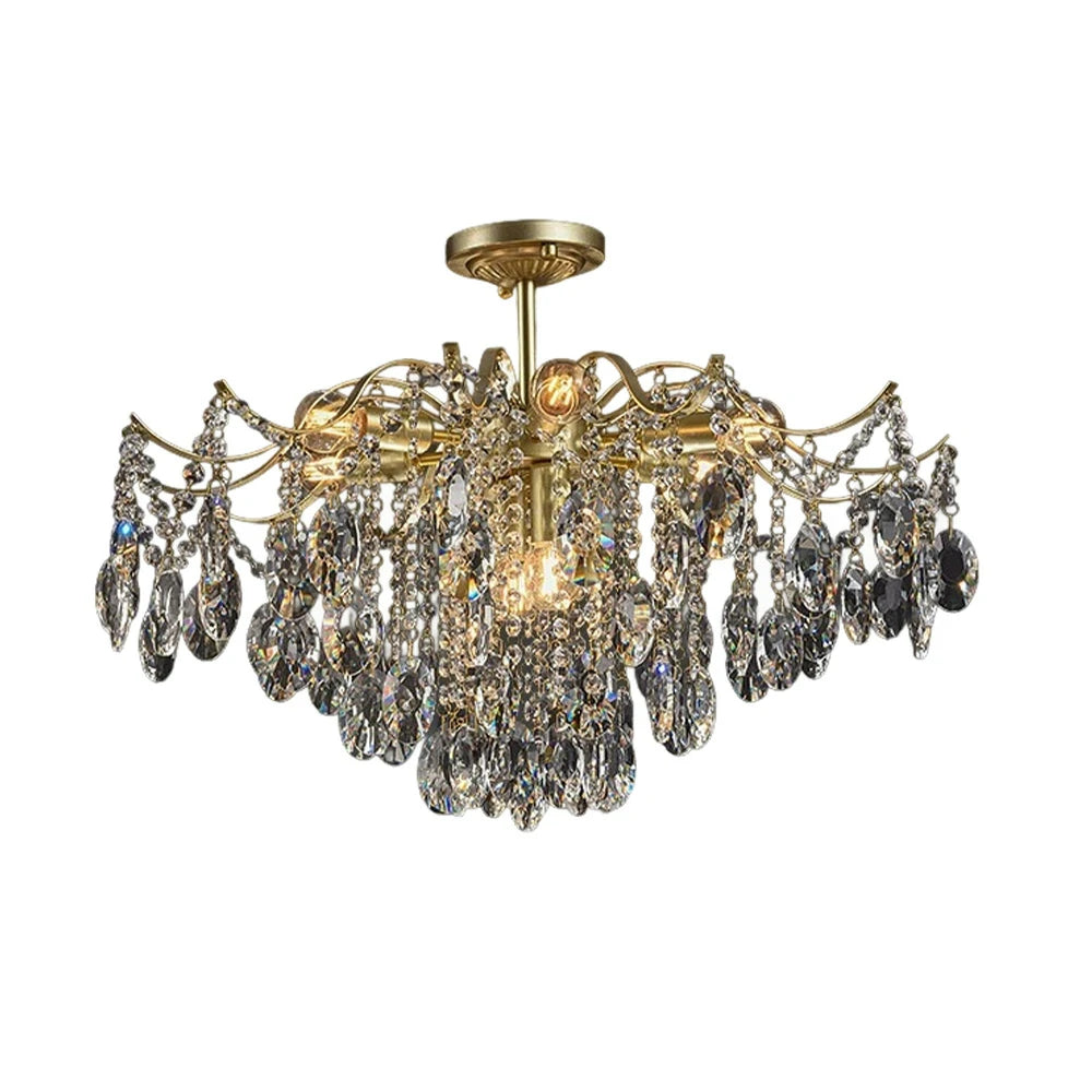 LIVARA Gold Crystal Chandelier 40/50/65cm Warm Light, E14 LED Pendant Light with Iron Frame & Sparkling Crystal Drops for Living Room Bedroom