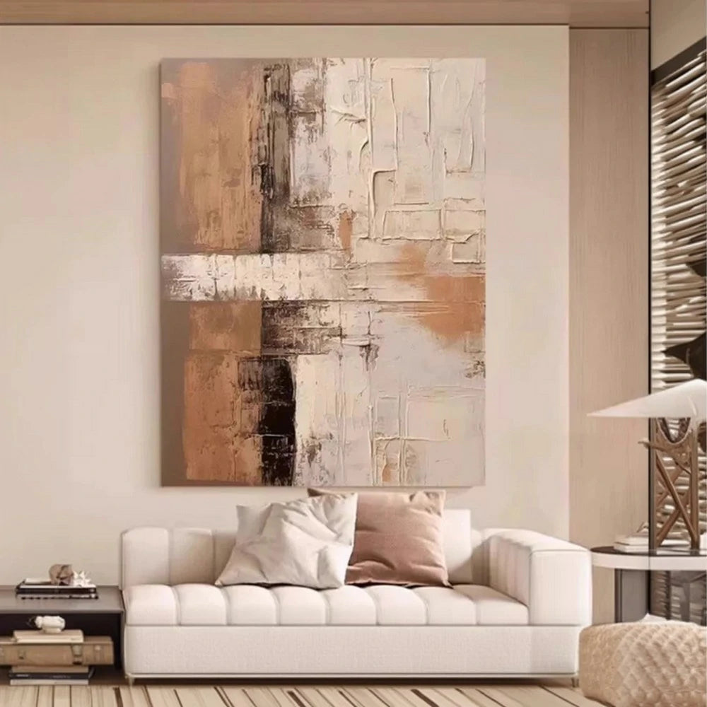 LIVARA Hand-Painted Oil Painting 60/80/120cm - Elegant Neutral Artwork That Harmonises with Simple and Light Interiors