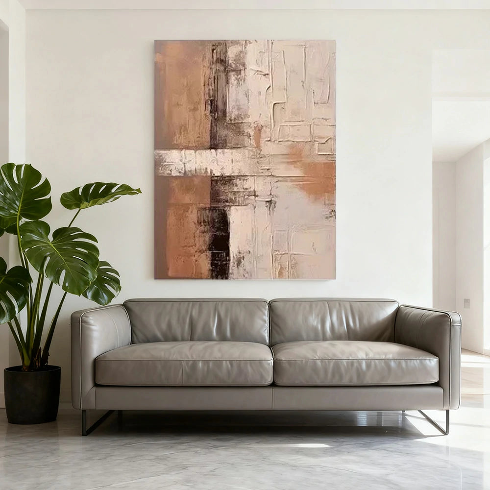 LIVARA Hand-Painted Oil Painting 60/80/120cm - Elegant Neutral Artwork That Harmonises with Simple and Light Interiors