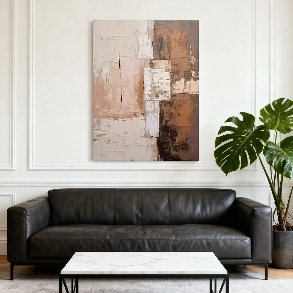 LIVARA Hand-Painted Oil Painting 60/80/120cm - Soft Neutrals and Fluid Shapes Form a Peaceful Centrepiece for Home Walls