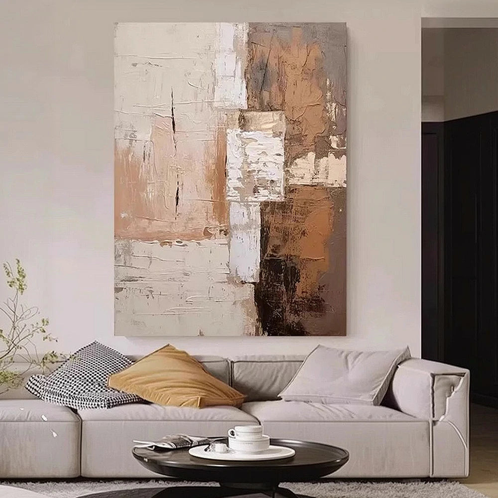 LIVARA Hand-Painted Oil Painting 60/80/120cm - Soft Neutrals and Fluid Shapes Form a Peaceful Centrepiece for Home Walls