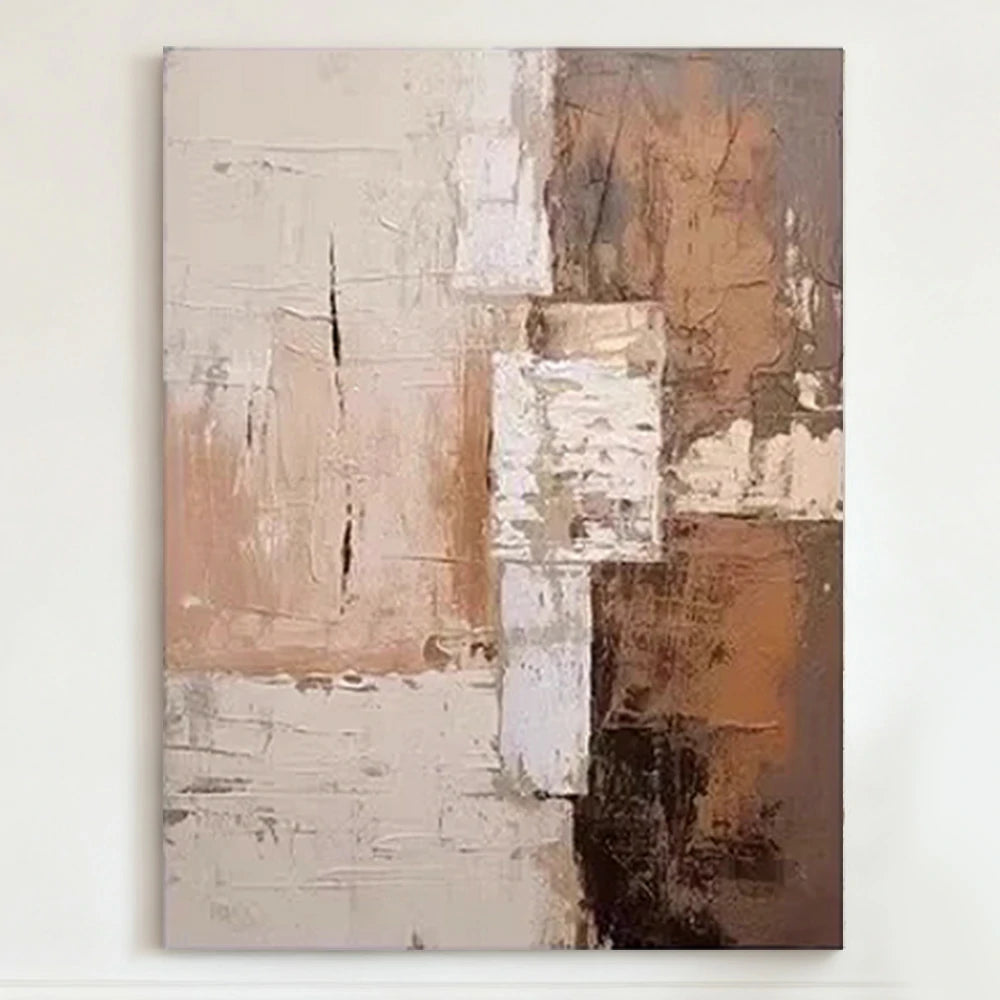 LIVARA Hand-Painted Oil Painting 60/80/120cm - Soft Neutrals and Fluid Shapes Form a Peaceful Centrepiece for Home Walls