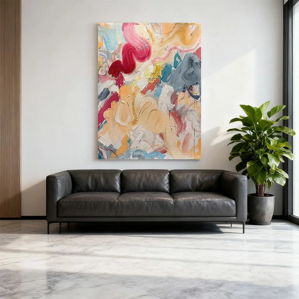 LIVARA Hand-Painted Oil Painting 60/80/120cm - Minimalist Art with Gentle Neutrals and Flowing Patterns for Everyday Elegance