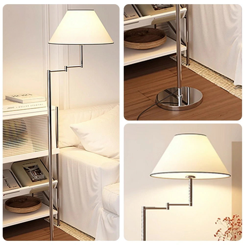 LIVARA Floor Lamp 3 Colour LED Lighting Fabric Shade Chrome Metal Body Adjustable Arm for Home