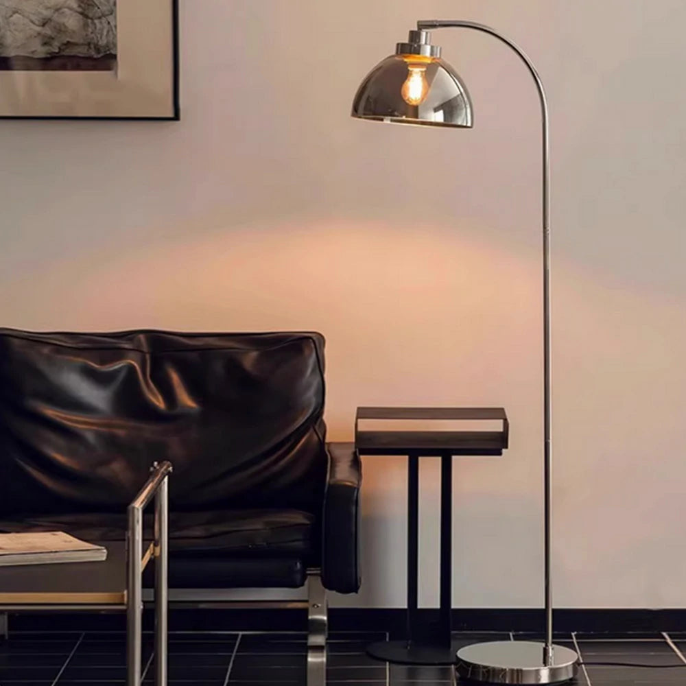 LIVARA Floor Lamp Soft Ambient Lighting Glass Shade Iron Base with Foot Switch Geometric Design