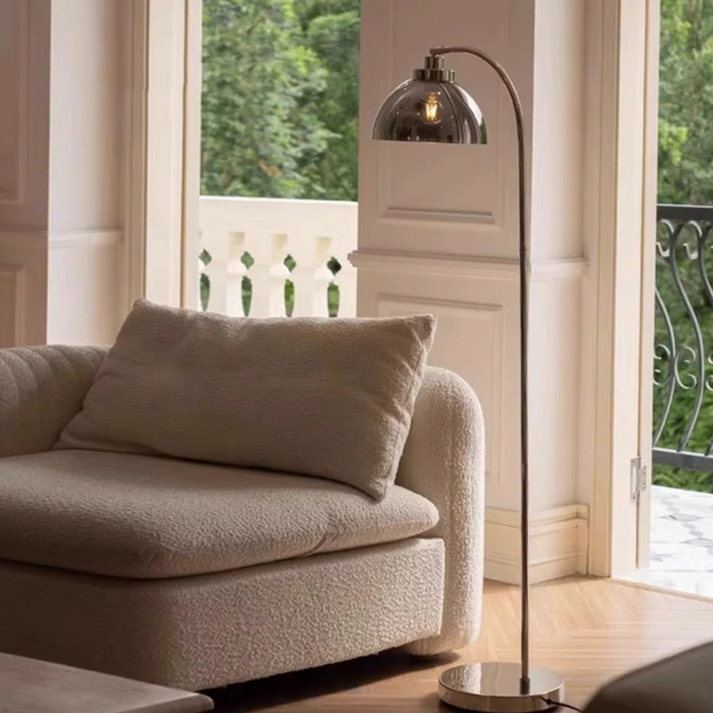 LIVARA Floor Lamp Soft Ambient Lighting Glass Shade Iron Base with Foot Switch Geometric Design