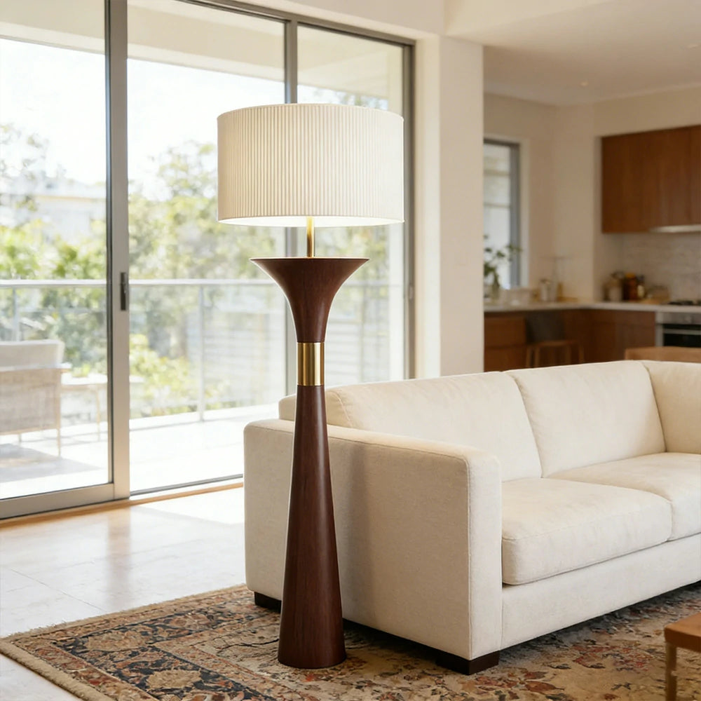 LIVARA Floor Lamp 3 Colour Lighting Fabric Shade Iron Base with Foot Switch Durable Metal Design - Red