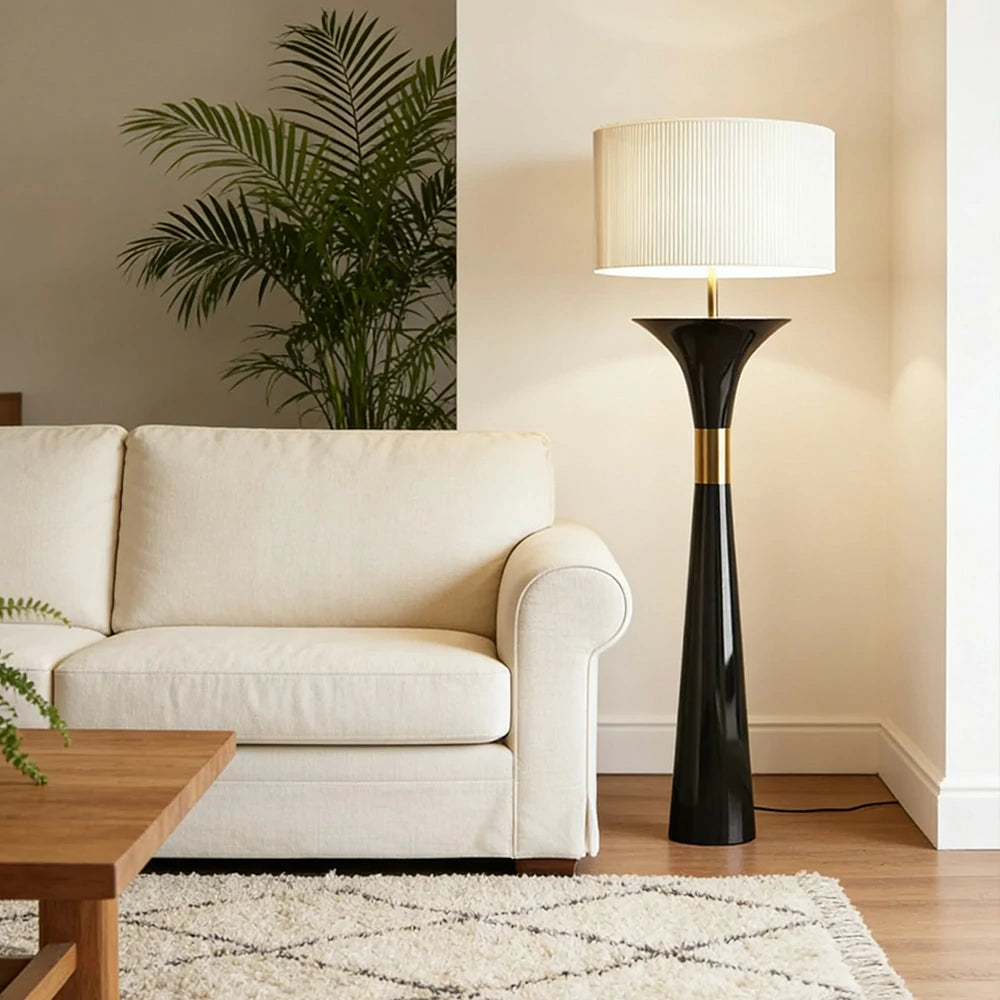 LIVARA Floor Lamp 3 Colour Lighting Fabric Shade Iron Base with Foot Switch Durable Metal Design - Black