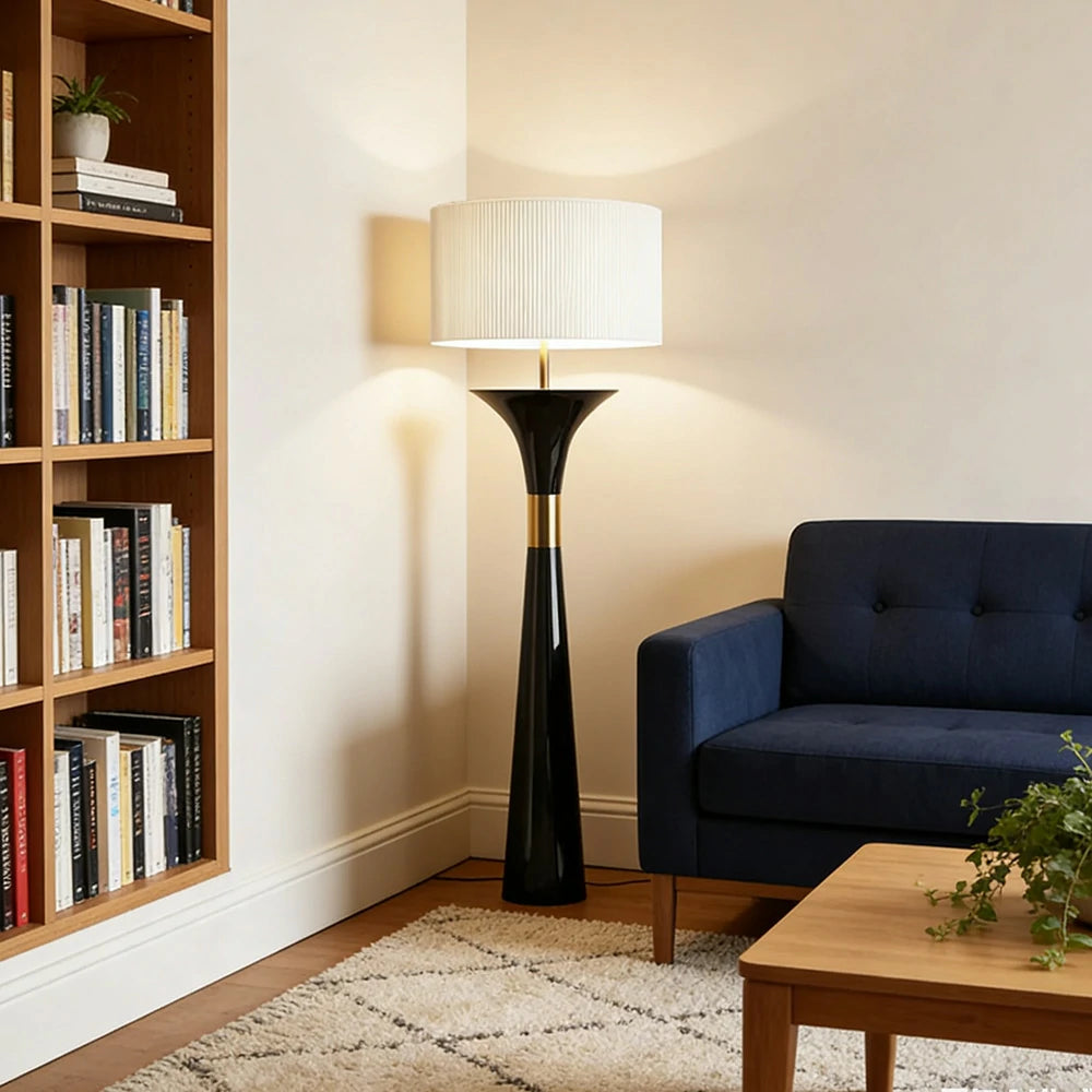 LIVARA Floor Lamp 3 Colour Lighting Fabric Shade Iron Base with Foot Switch Durable Metal Design - Black