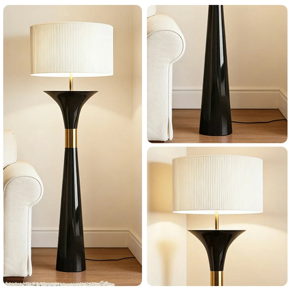 LIVARA Floor Lamp 3 Colour Lighting Fabric Shade Iron Base with Foot Switch Durable Metal Design - Black