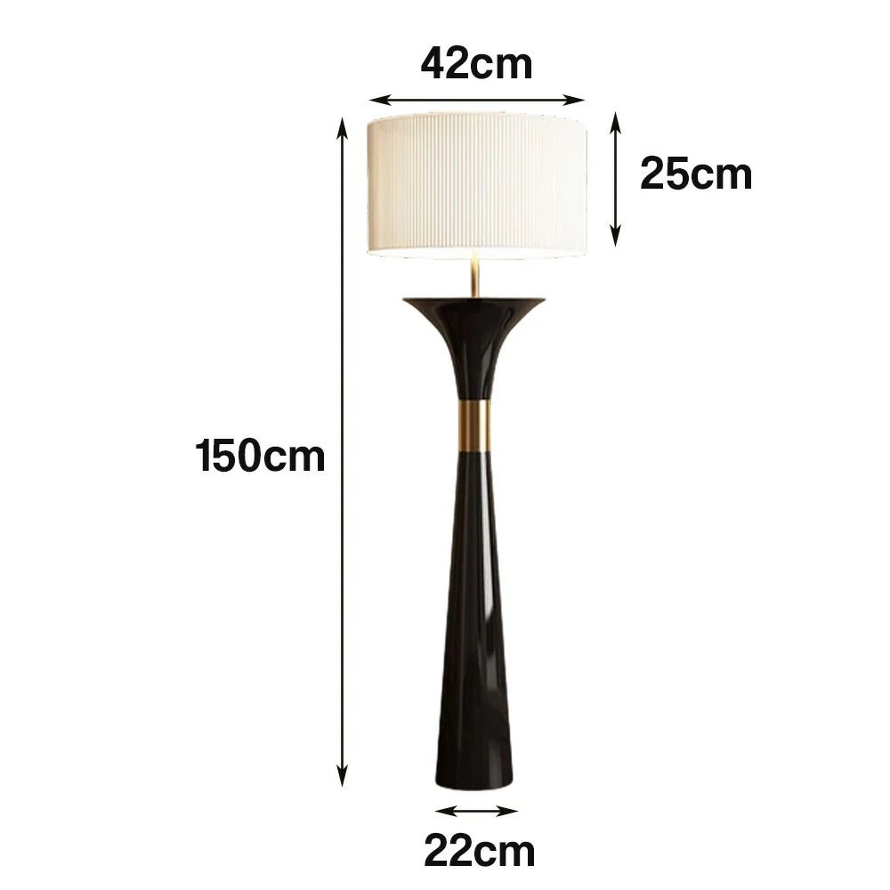 LIVARA Floor Lamp 3 Colour Lighting Fabric Shade Iron Base with Foot Switch Durable Metal Design - Black