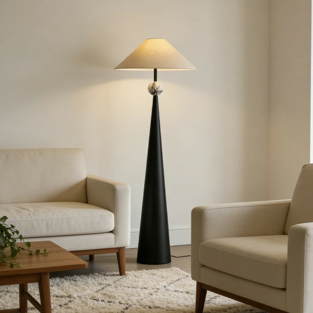 LIVARA Floor Lamp Soft Ambient Lighting Burlap Shade Iron Body Foot Switch Artistic Design