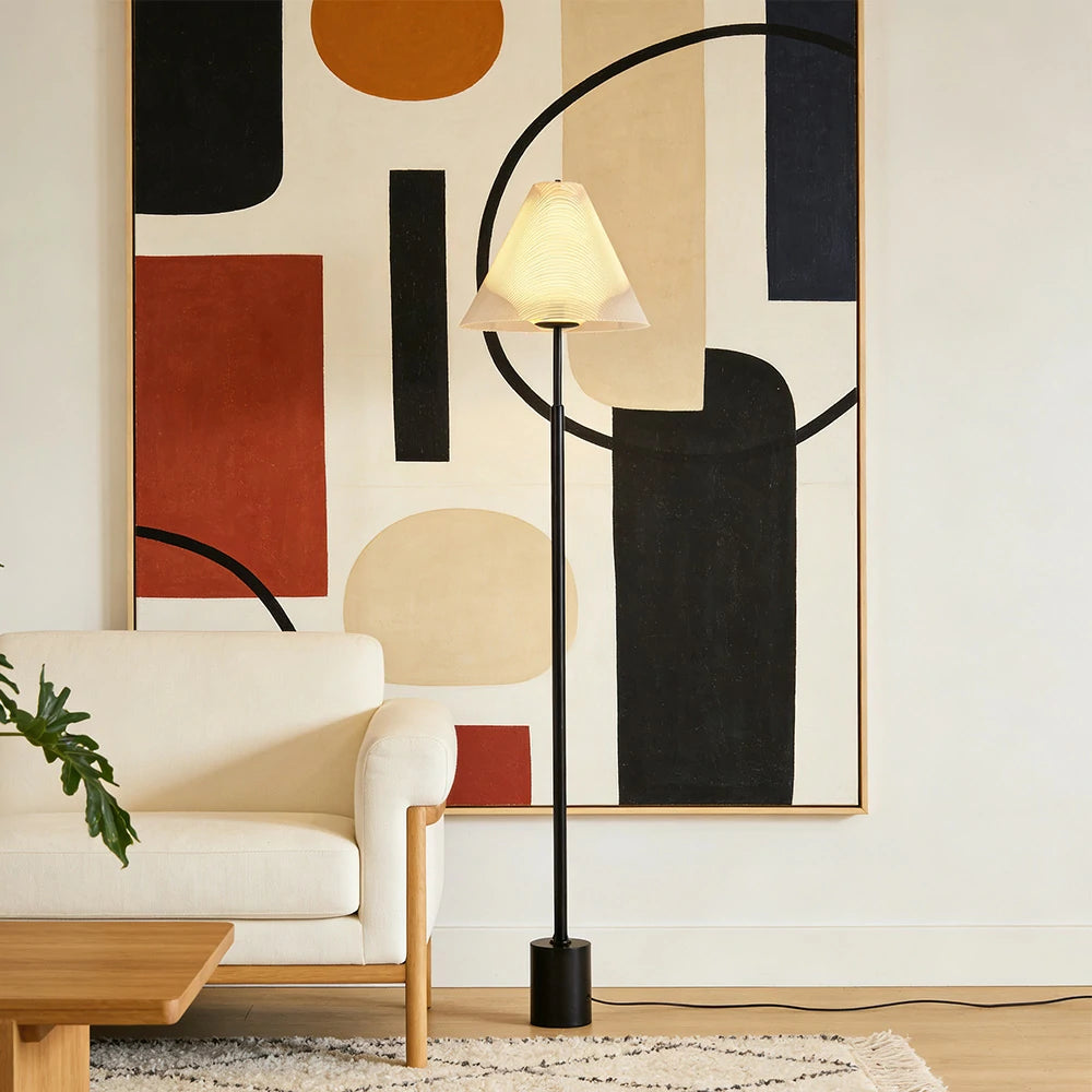 LIVARA Floor Lamp 3 Lighting Modes White Jade Glass Diffuser Marble Base Artistic Design