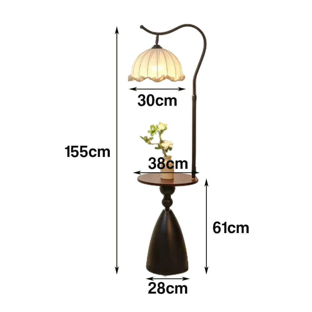 LIVARA Floor Lamp 3 Lighting Modes Lily of the Valley Shade Cotton-Linen Shade Walnut Wood Base Foot Switch
