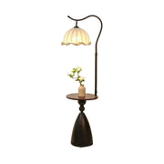 LIVARA Floor Lamp 3 Lighting Modes Lily of the Valley Shade Cotton-Linen Shade Walnut Wood Base Foot Switch
